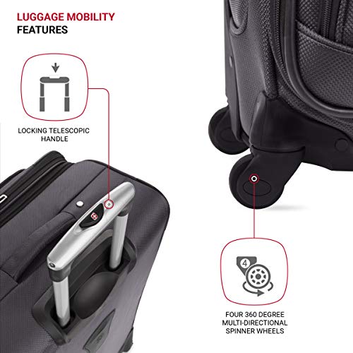 SWISSGEAR Sion Softside Expandable Spinner Luggage Durable Lightweight Travel Suitcase, Dark Grey, Carry-On