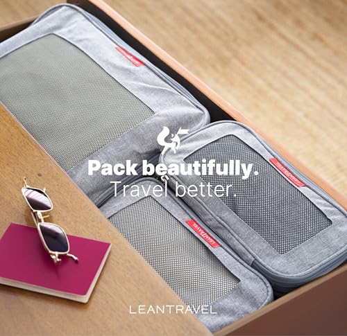 LeanTravel Premium Compression Packing Cubes for Travel - Suitcase Organizer Bags with Double Zipper & Breathable Mesh Panel - Space Saving Carry On Luggage Essentials (6-Pack, Grey)