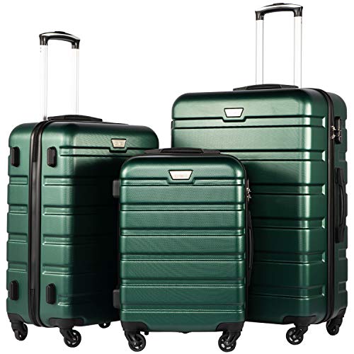 Coolife Luggage 3 Piece Set, Lightweight Durable Hardshell Suitcase set with 360° Spinner Wheels, TSA-approved Lock, Checked Family Travel Luggage sets, 20/24/28 Inch, Dark Green