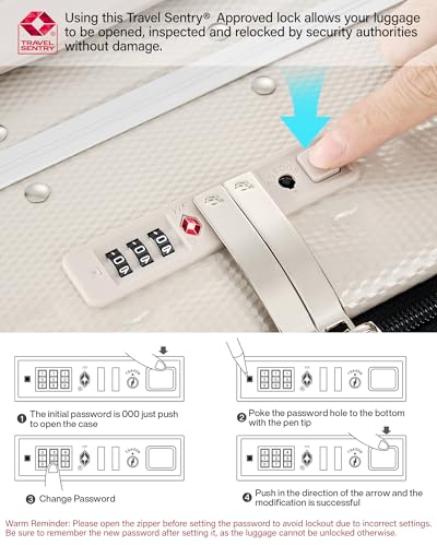Hanke 26 Inch Large Luggage Suitcase Top Opening Aluminum Frame Travel Luggage Hard Shell Suitcases with Wheels for Woman Men.(Ivory white)