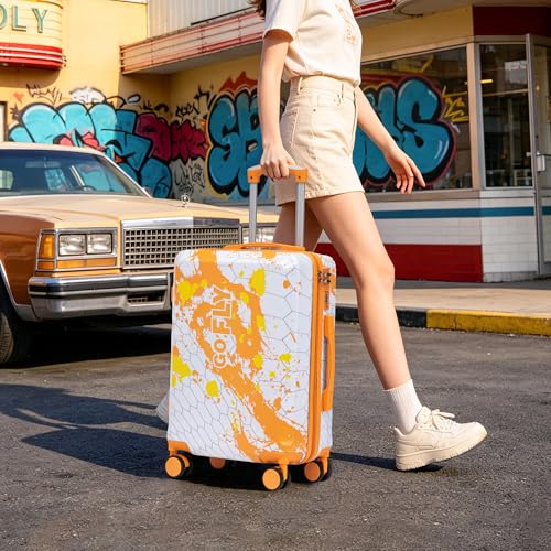 Merax 3 Piece Luggage Set 20/24/28 Inch, PC Carry On Suitcase Set with Spinner Wheels, Hardside Suitcase Set with Combination Lock, Lightweight Travel Luggage with Telescopic Handle,Orange