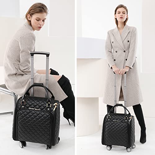 feilario 18in Leather Softside Underseat Carry on Suitcases Expandable Spinner Wheels Travel Luggage