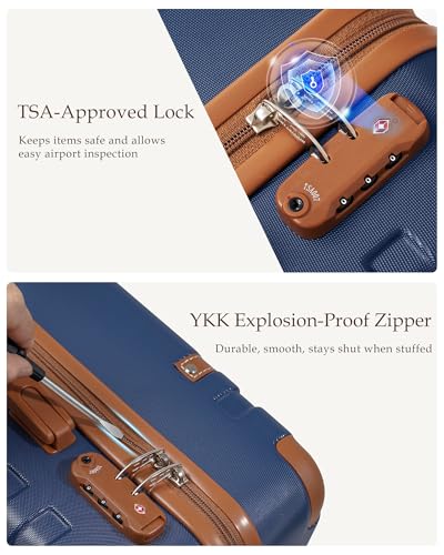 LONG VACATION Luggage Sets 5 Piece, Suitcases With Wheels, PC+ABS Hardshell Luggage Set with Spinner Wheels, TSA Lock (Navy Brown)