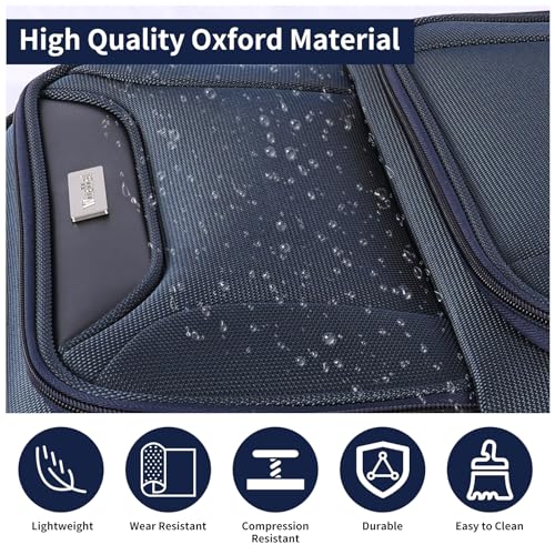 WireHot 3-Piece Softside Expandable Luggage Set with Front Open Pocket, Lightweight and Durable Oxford Fabric Suitcase Set with TSA Lock (Blue, 20in/24in/28in)