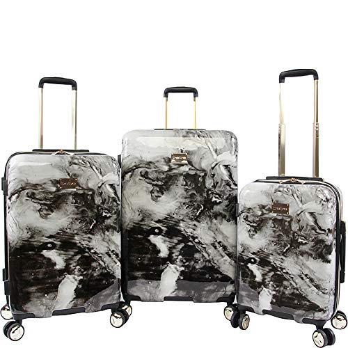 BEBE Teresa 3pc Spinner Suitcase Set Luggage Set, Black Marble