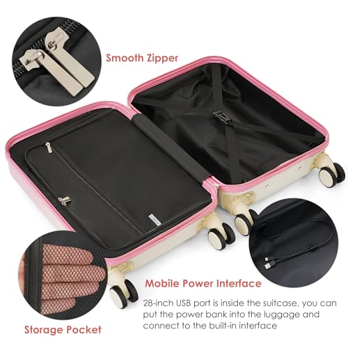 Set of 4, ABS Hardside Luggage Sets TSA Lock Spinner Wheel Suitcase