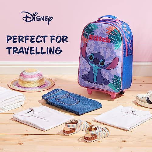 Disney Kids Rolling Luggage 16.0×11.6 in, 16‑L Carry‑On Suitcase with Wheels, Foldable Lightweight Travel Bag, Gifts for Kids (Blue Stitch)