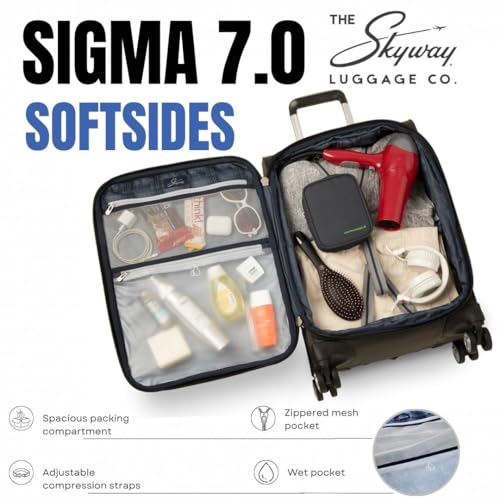 Skyway Sigma 7.0 Softside Expandable Spinner Suitcase with Wheels (Black, Checked-Medium 24-Inch)