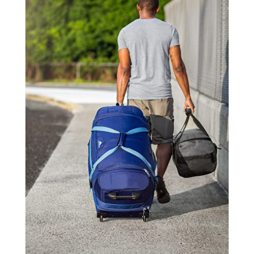 High Sierra 34” Wheeled Rolling Duffle Bag, Lightweight and Durable Weekender Travel Duffle Bag with Recessed Telescoping Pull Handle - Graphite Blue
