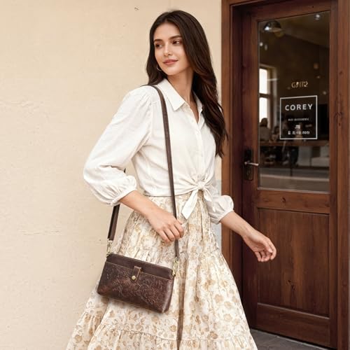 S-ZONE Leather Crossbody Bags for Women Small Bag Phone Purse RFID Blocking Clutch Purses Convertible Wristlet with 2 Straps