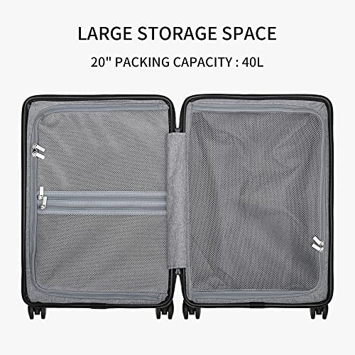 LEVEL8 Luminous Carry On Luggage 20" Inch with Laptop Backpack-Black