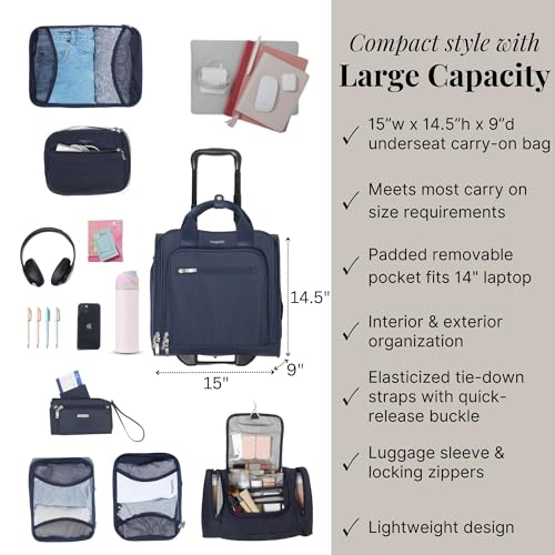Baggallini 2 Wheel Underseater Carry-On - Lightweight Travel Weekender Luggage
