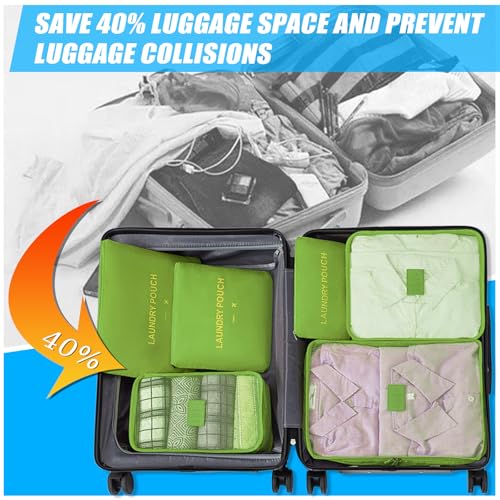 6 Set Packing Cubes for Travel Luggage Organizer Bags Reusable washable Suitcase Packing Cubes Set Travel Accessories Essentials (Green)