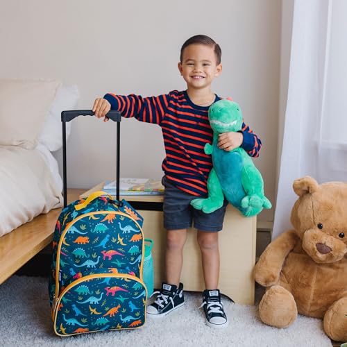 Wildkin Kids 16 Inch Rolling Luggage for Boys & Girls – Lightweight Carry-On Suitcase with Telescoping Handle & Rolling Wheels for School, Travel & Overnight Trips, Ages 3–7 – Jurassic Dinosaurs