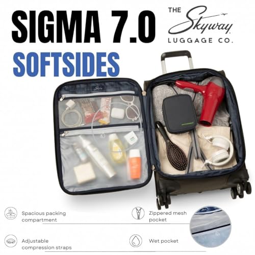 Skyway Sigma 7.0 Softside Expandable Spinner Suitcase with Wheels (Pine, Carry-on 20-Inch)