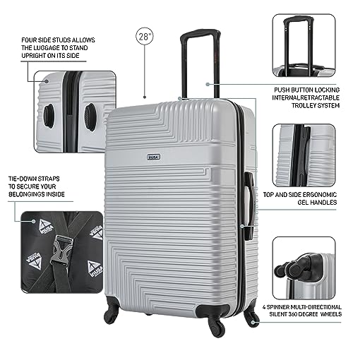 InUSA RESILIENCE Luggage with Spinner Wheels | Durable Lightweight Hardside Suitcase, Traveling Suitcases, Travel Bag with Handle and Trolley | 28-Inch Large Checked Luggage | Silver