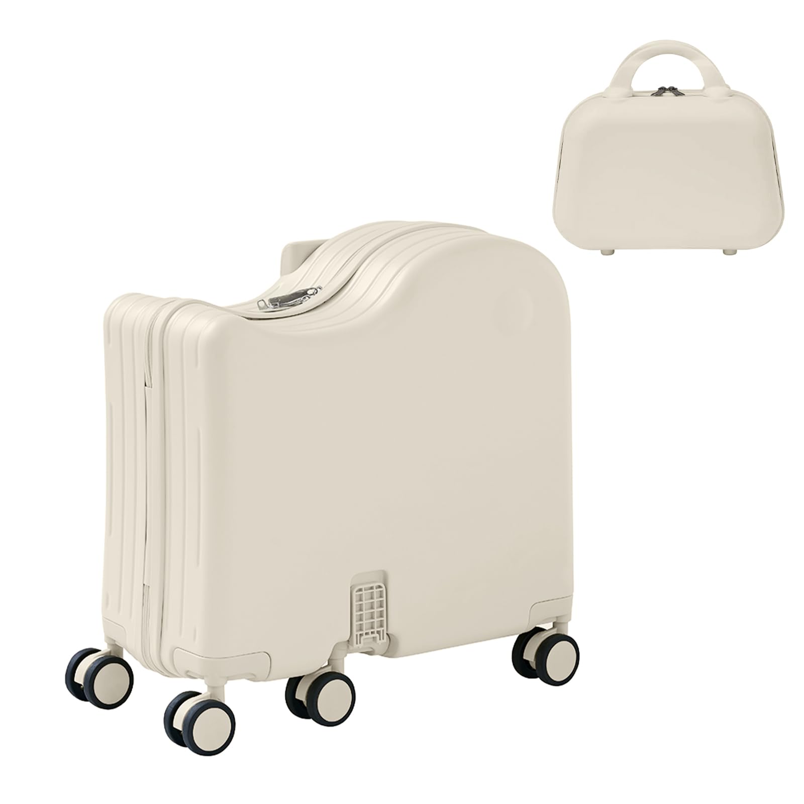 TABU Ride-on Luggage with Portable Bag for Kids，Hardshell Carry On Suitcase with Hidden Cup Holder, Foldable Pedal,Type-C & USB Interface, TSA Lock, 6-Spinner Wheels, White