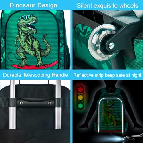 gxtvo 5PCS Kids Luggage Set with Wheels for Boys, Cool Dinosaur Rolling Carry-On Suitcase for Toddler Children