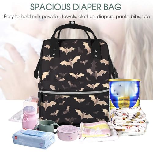 QSMJKLD Halloween Flying Bats Diaper Bag with Changing Pad, Pacifier Holder - Multifunction Travel Nappy Bags Large Capacity Laptop Backpack Waterproof Mommy Bag Casual Daypack for Mom