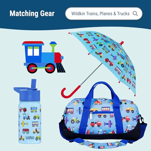 Wildkin Kids Rolling Luggage – Carry-On Size for School & Overnight Travel - Trains, Planes, and Trucks