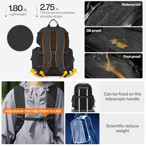 mixi Travel Backpack for Women Men, 18 Inch Carry On Laptop Backpack Flight Approved fits 16'' Laptop, Lightweight Waterproof Hiking Backpack Travel Outdoor Business Casual Daypack, Black