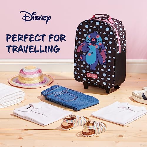 Disney Kids Rolling Luggage 16.0×11.6 in, 16‑L Carry‑On Suitcase with Wheels, Foldable Lightweight Travel Bag, Gifts for Kids (Black Stitch)