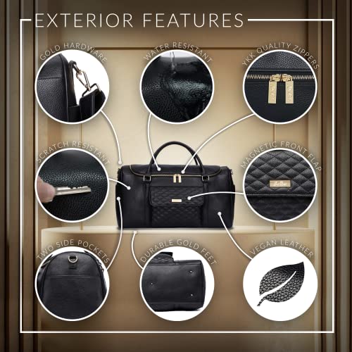 Travel Duffel Bag by Luli Bebe – Designer Vegan Leather Weekender Bag, Stylish & Functional (Black)