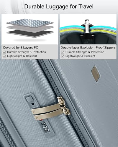 MILADA 20-Inch Expandable Carry On Luggage, Hard Shell Top-Opening Luggage with Wheels, TSA-Approved Small Travel Bag for Men and Women Carry-On Suitcase, Grey