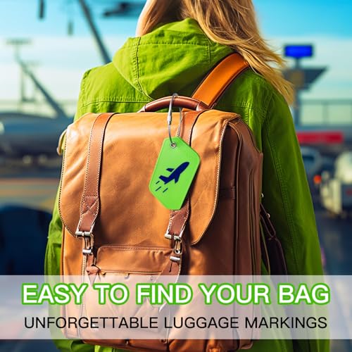 Leevanoo 4 Pack Silicone Luggage Tags, Privacy Protection, Flexible Durable with Stainless Steel Loop, Contact Info ID Card, Easy to Write & Spot for Suitcases, Backpacks, Travel Essentials(Green)