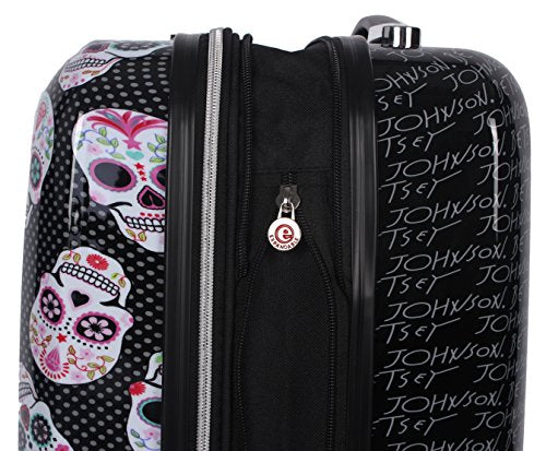Betsey Johnson 30 Inch Checked Luggage Collection - Expandable Scratch Resistant (ABS + PC) Hardside Suitcase - Designer Lightweight Bag with 8-Rolling Spinner Wheels (Skull Party, 30in)