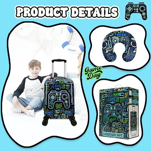 Homskiii Kid's Luggage Set 5 Piece Suitcase Set 16" Hardside Luggage with Spinner Wheels Boys Carry on Toddler Travel Rolling Luggage Airline Approved