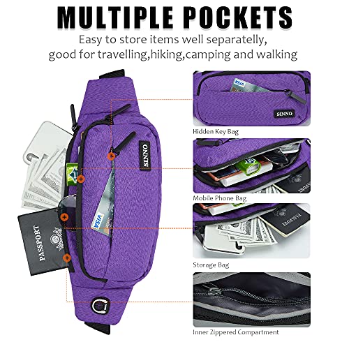 SINNO Large Fanny Pack for Women Men Belt Bag with 4-Zipper Pockets Waterproof for Running Sport Workout Hiking Travel Walking Fasion Waist Packs Crossbody Phone Bag Carrying All Phones