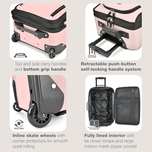 U.S. Traveler Rio Lightweight Softside Rolling Carry-on Suitcase, 2-Wheel Set, Pink
