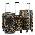 SLLUXEFF Luggage PC Hard-Shell Luggage Dual rotating wheels Leopard Print Luggage Set (4-Piece) (14in20in24in28in) Leopard Print Luggage (4) (Brown) (Brown)