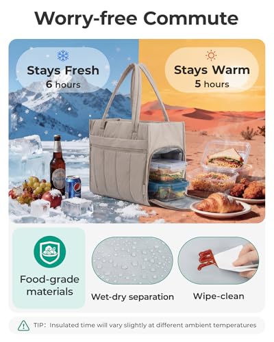 BAGSMART Tote Bag for Women Puffer 15.6 Inch Laptop Work Bag Large Purse Shoulder Handbag Crush Bow Tote with Insulated Lunch Bag for Travel Office Gym, Camel