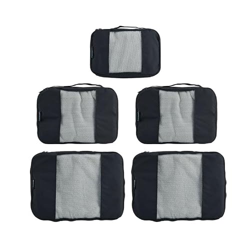 Travel Wise Packing Cubes for Travel - 5 Piece Set with Pattern Design, Lightweight Ripstop Nylon Luggage Organizers with Mesh Panel, Small Medium Large Sizes