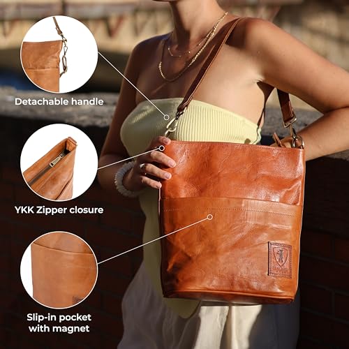 BERLINER BAGS Vintage Genuine Leather Shoulder Bag Sofia, Handbag, Crossbody Bag for Women - Brown
