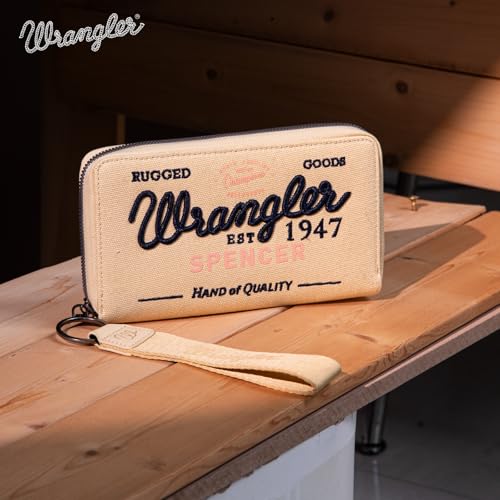 Montana West X Wrangler Wristlet Wallets for Women Classic Retro Wallet Purse Bifold Credit Card Wallets for Women Oversized Logo Clutch Wristlet