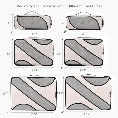 BAGAIL 6 Set Packing Cubes,Travel Luggage Packing Organizers(6Set Beige)