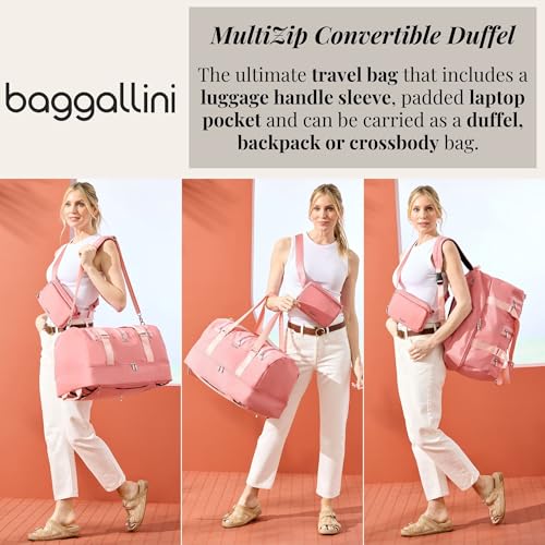 Baggallini MultiZip Convertible Duffel - Lightweight 15x12x12 Inch Travel Backpack Duffel Crossbody Bag for Women