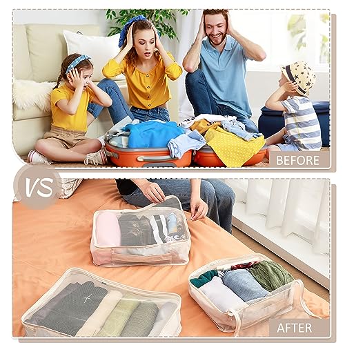 Silkfly 12 Pcs Packing Cubes for Suitcase Travel Luggage Bags Bulk Mesh Organizer Set for Hiking Camping Backpacking Clothes Accessories(Light Khaki, XL, L, M Size)