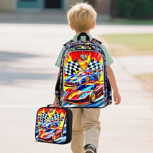 TXHVO 18" Kids Suitcase for Boys, 5Pcs Carry on Luggage With Wheels, Cars Suitcases for Kid Toddler Children(Racing)