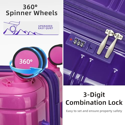 LARVENDER Luggage Sets 5 Piece Hardside Expandable Suitcase with Wheels Lock,PC+ABS Hardside Lightweight Rolling Suitcase for Women and Men,Midnight Berry