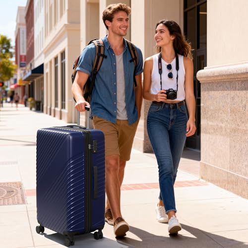 FurniEdge 28 Inch Hardside Large Luggage - Expandable Travel Suitcase Checked Luggages with 360° Spinner Wheels, TSA Approved Lock, Airline-Approved Durable ABS Hardshell Suitcases (Blue)