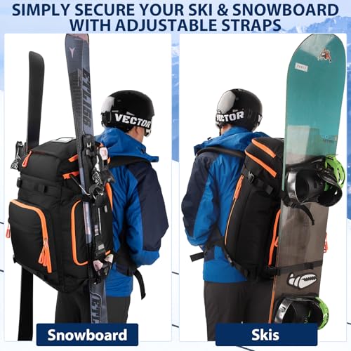 onedayHI Ski Boot Bag, 70L Snowboard Boot Backpack, Waterproof Ski Boot Bag Backpack, Ski & Snowboard Boots Travel Backpack for Ski Helmets, Goggles, Gloves, Apparel & Accessories for Adults & Youth