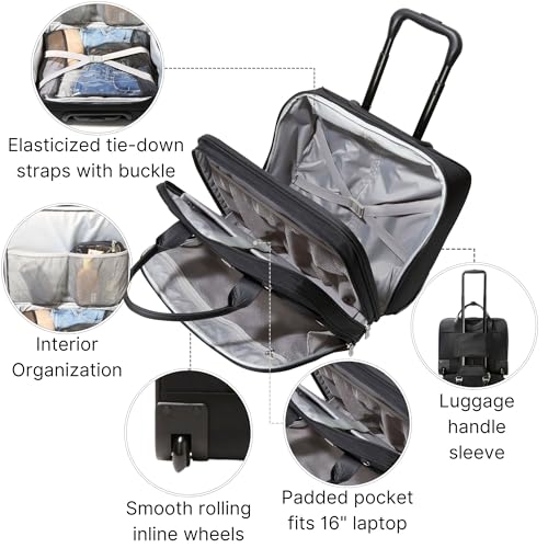 Baggallini 2 Wheel Tote Luggage - Lightweight Travel Weekender Carry-On