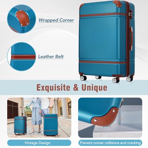 Merax 24 IN Luggage with Bags, Suitcase with Spinner Wheels, Vintage Expanded Luggage with TSA Lock Lightweight(Blue)