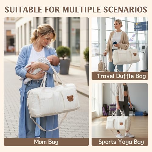 ALINUOYQ Quilted Diaper Bag Tote Cute Large Baby Bag for Mom, Hospital Bags for Labor Delivery, Weekender & Overnight Travel Duffel Bags for Women, Pañaleras para Bebe