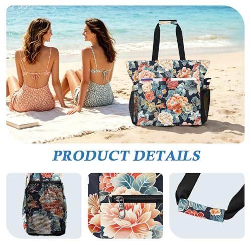 tplaotee Japanese Water Lily Bloom Sturdy travel tote bags for women with zipper bags for women tote for Travel Gym Vacation