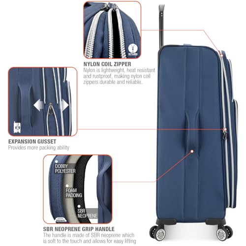 Traveler's Choice Lares Softside Expandable Luggage with Spinner Wheels, Navy, Checked 30-Inch